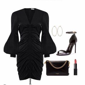 Tia Ty Black Satin Balloon Sleeve Dress Size US6 (L)